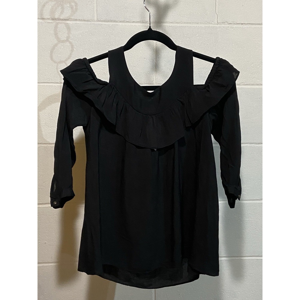 Anthropologie Maeve Women's Cold Shoulder Top 6 Black Ruffle‎ Boho Peasant Party